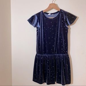 Navy Velvet Dress With Silver Stars